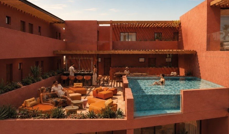 Render della piscina e del solarium di The View